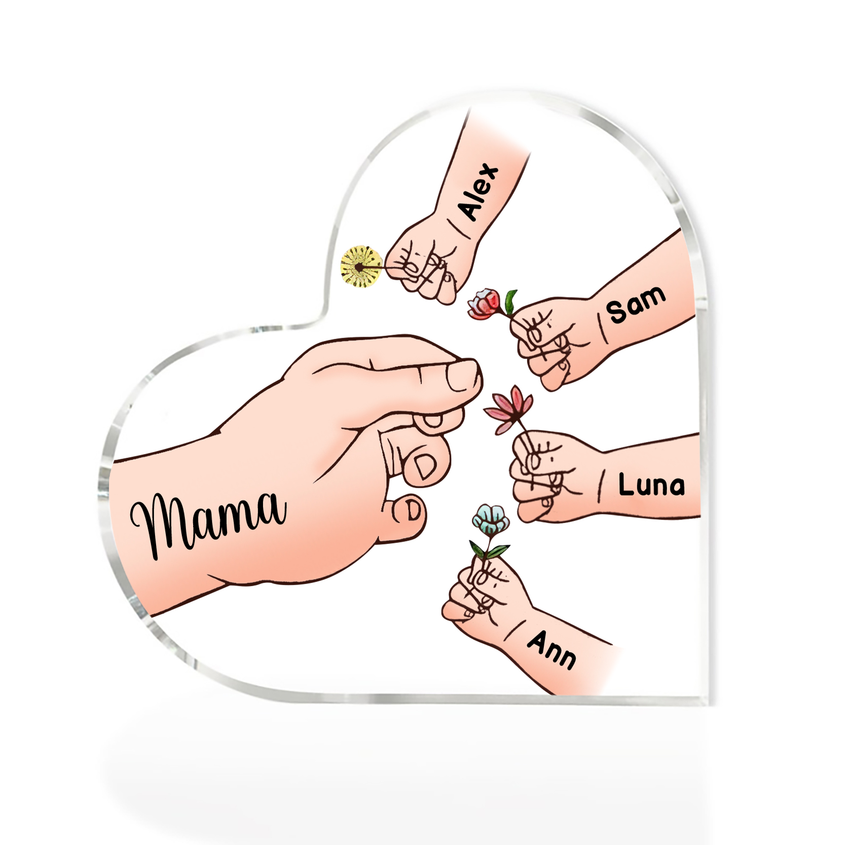 Personalisierte 5 Namen Mama Hand Familie Acryl-Deko Schreibtischdekoration für Mutter