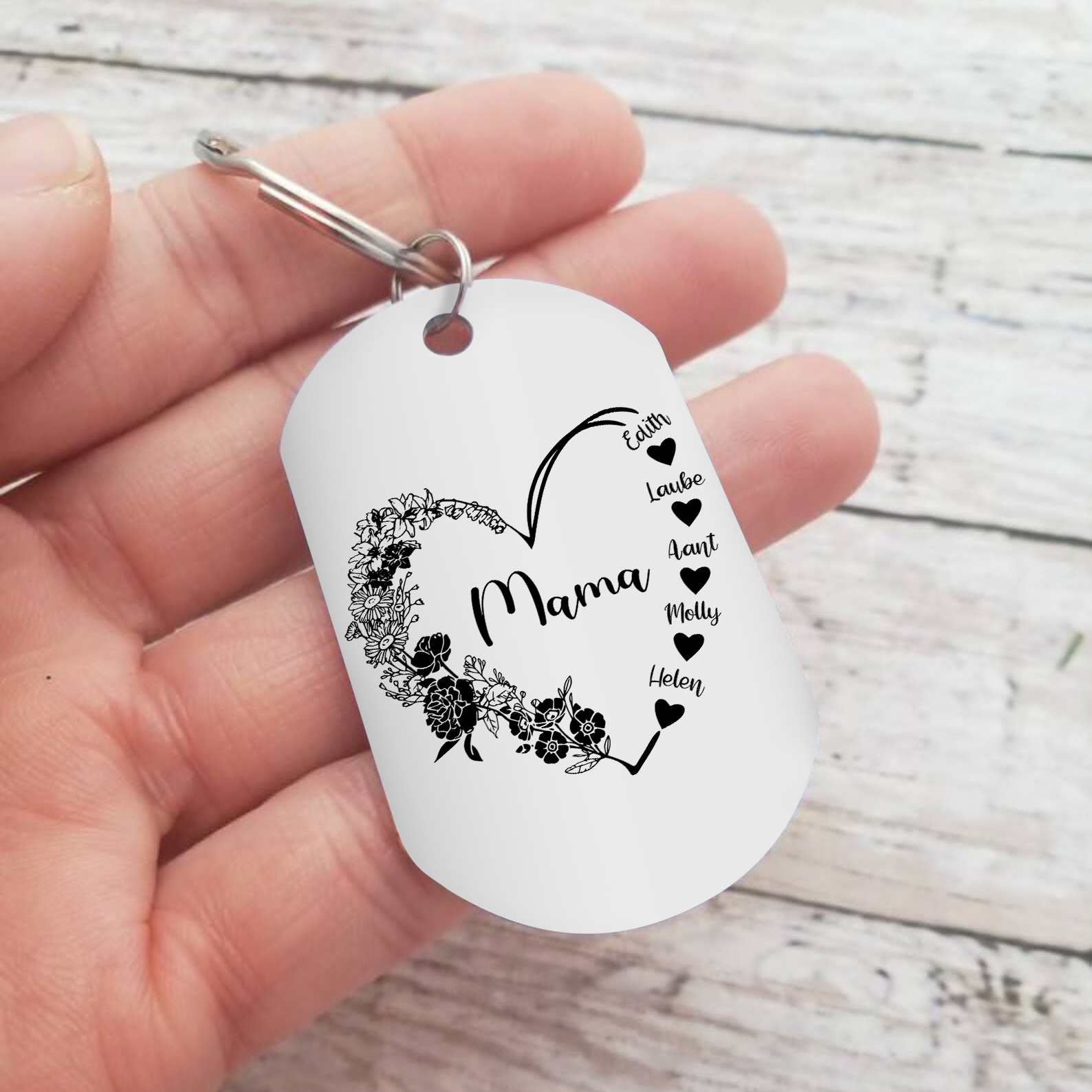 Personalisierbare 1-6 Namen Mama Herz Schlüsselanhänger