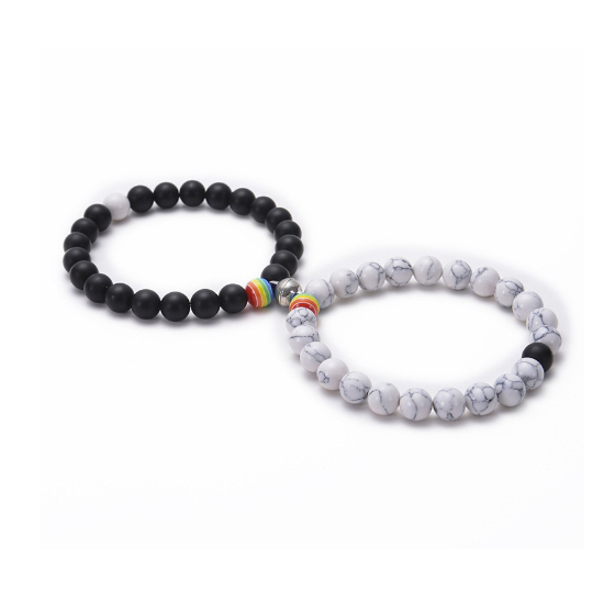 Rund Magnet Perle Paar Armbänder Gelenkarmband mit Regenbogenperle für Pärchen