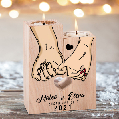 Paar Personalisierte Namen & Jahr Kerzenhalter - Hölzerne Kerzenständer Hochzeitstag Valentinstag Geschenke