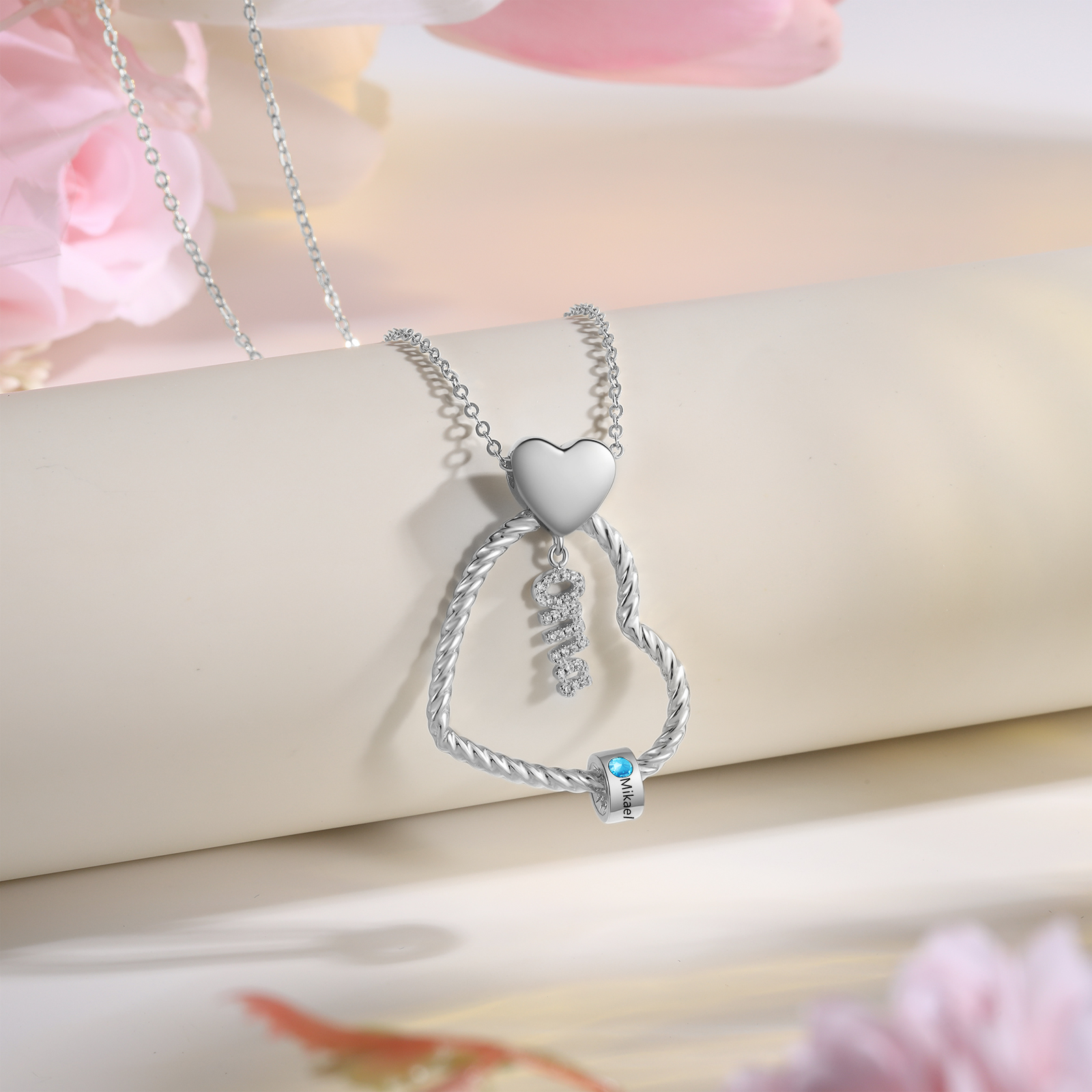 Personalisierte 1 Name Herz Halskette mit 1 Geburtsstein - Du machst meine Well bunter. Oma Schön, dass es Dich gibt - Geschenk mit Nachrichtenkarte