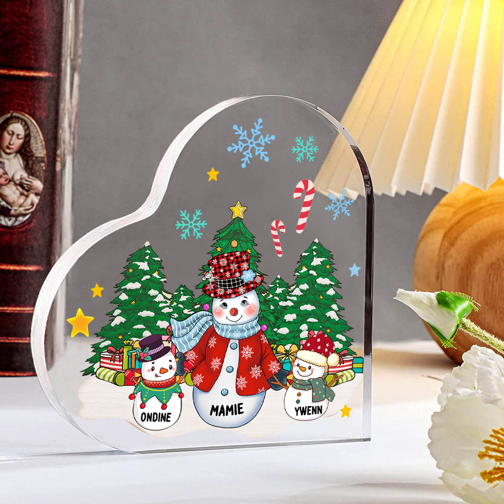 Personalisierte 3 Namen Schneemann & Weihnachtsbaum Familie Weihnachten Acryl-Deko-Schreibtischdekoration