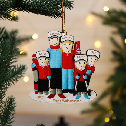 Holz Personalisierte 5 Namen & Text & Jahr Skifahren Weihnachtsornament Weihnachtsbaum Anhänger