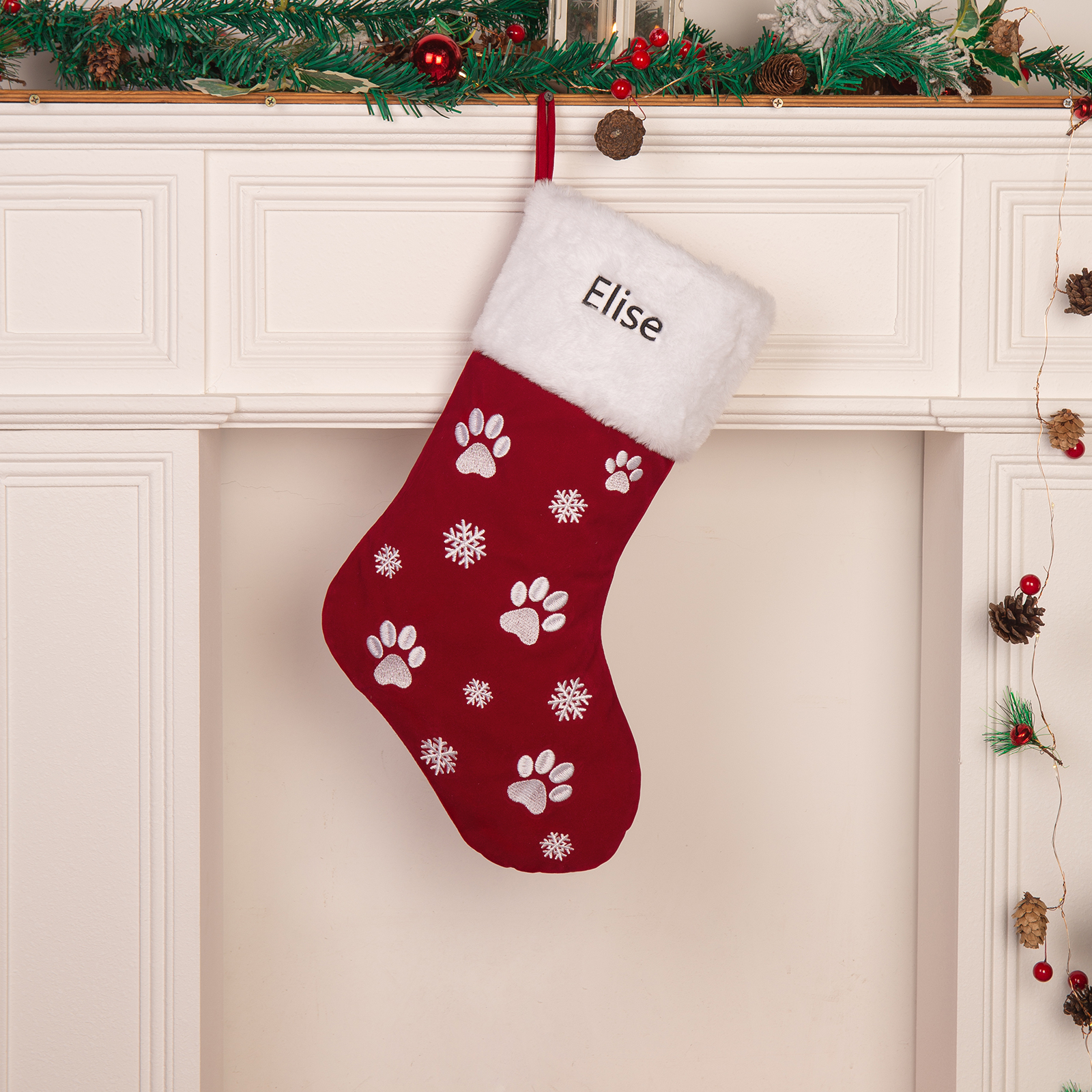 Weihnachtssocke-Personalisierter 1 Name Polyester Hundepfote Weihnachtsstrumpf-Weihnachtsornament