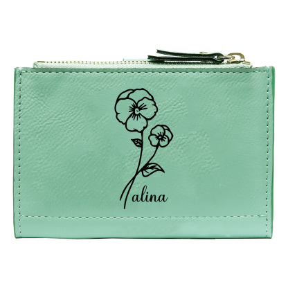 Damen Personalisierter Text & Name & Geburtsblume PU Leder Geldbörse
