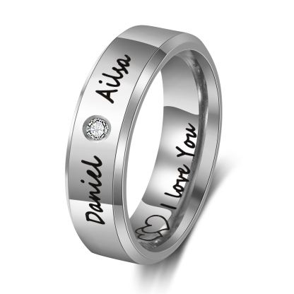Personalisierter 2 Namen & Text Partnerring Ring mit Zirkonia für Paare