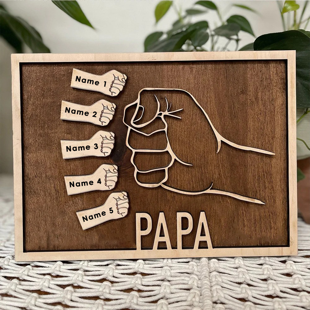 Personalisierter 5 Namen Papa Holzrahmen - für Vater
