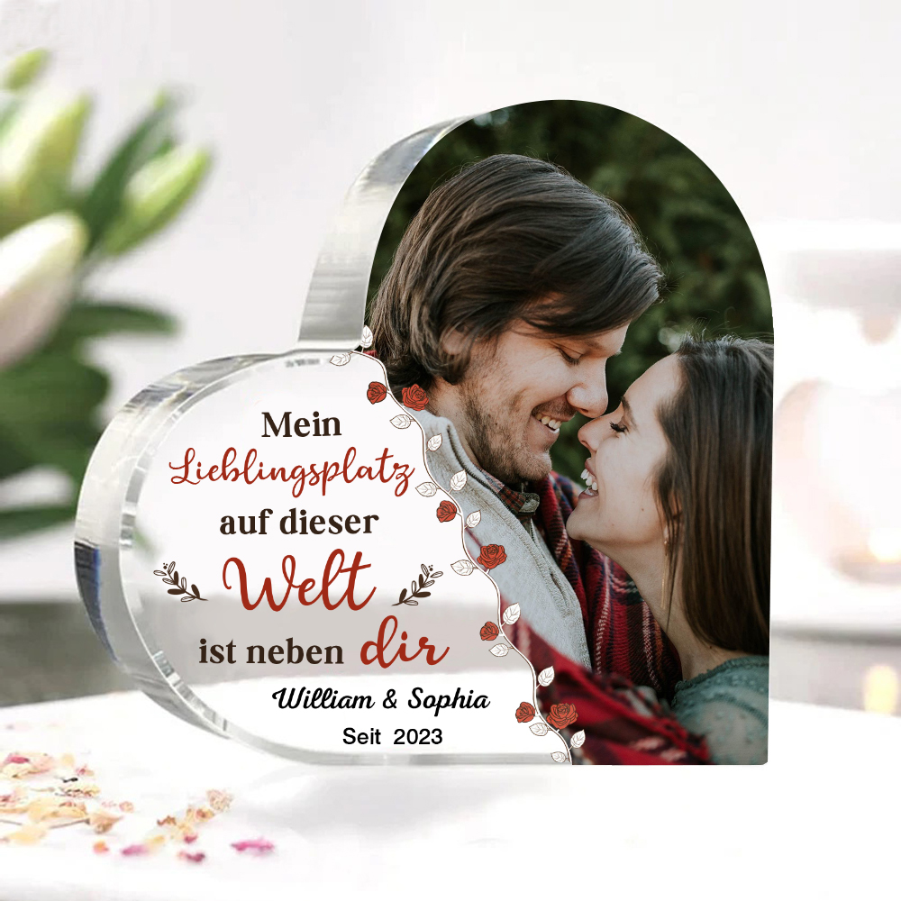 Personalisierte 2 Texte & Foto Acryl-Deko-Mein Lieblingsplatz auf dieser Welt ist neben dir-Schreibtischdekoration für Paar