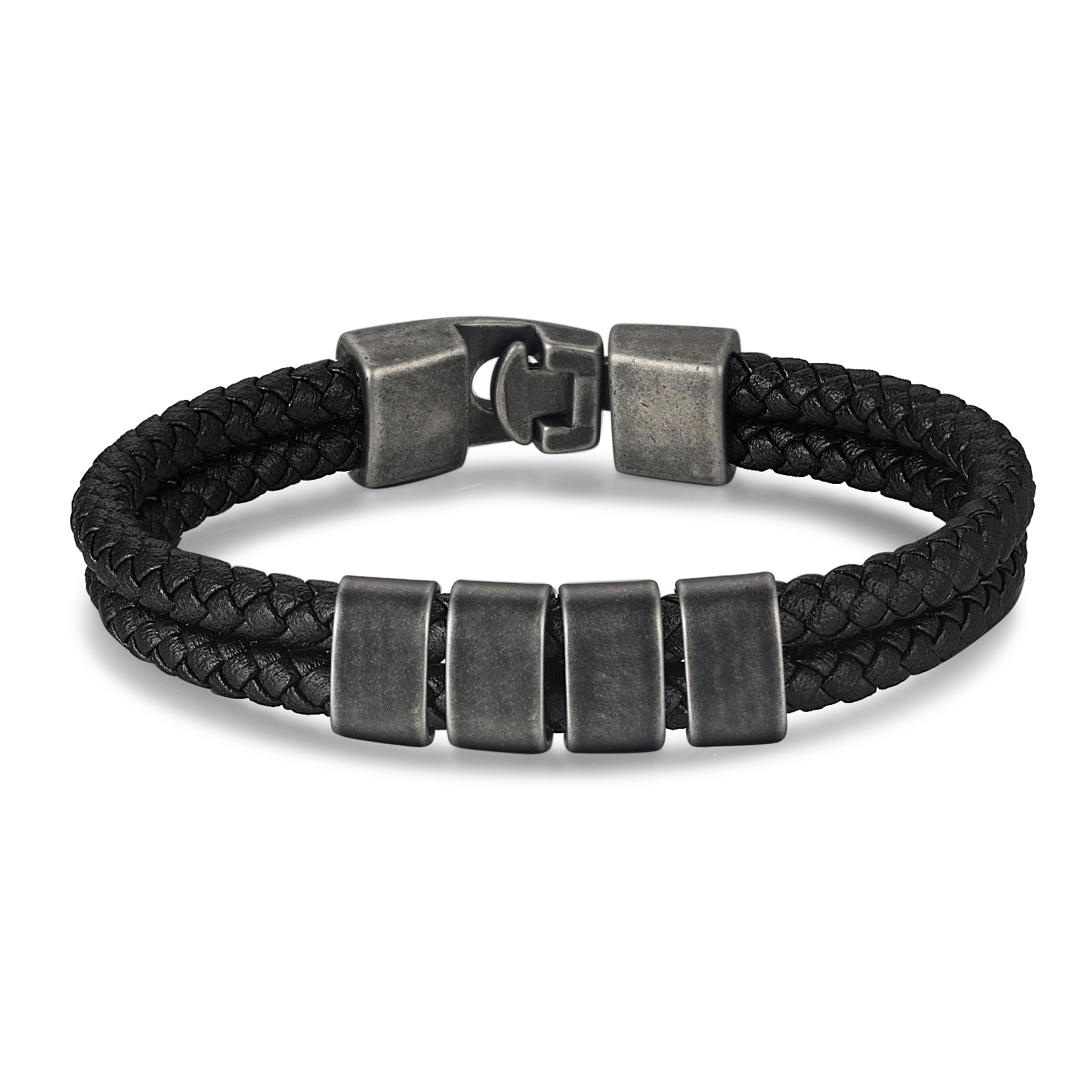 Personalisiertes Herren 4 Namen Leder Vintage Armband mit Edelstahl Perle