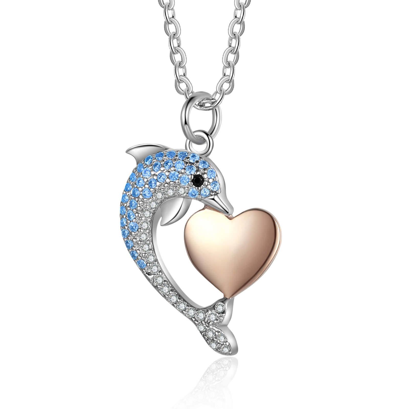 Gravur 1 Name Delphin Herz Halskette - Mutter ♡ Tochter ♡ Schwester Geschenk