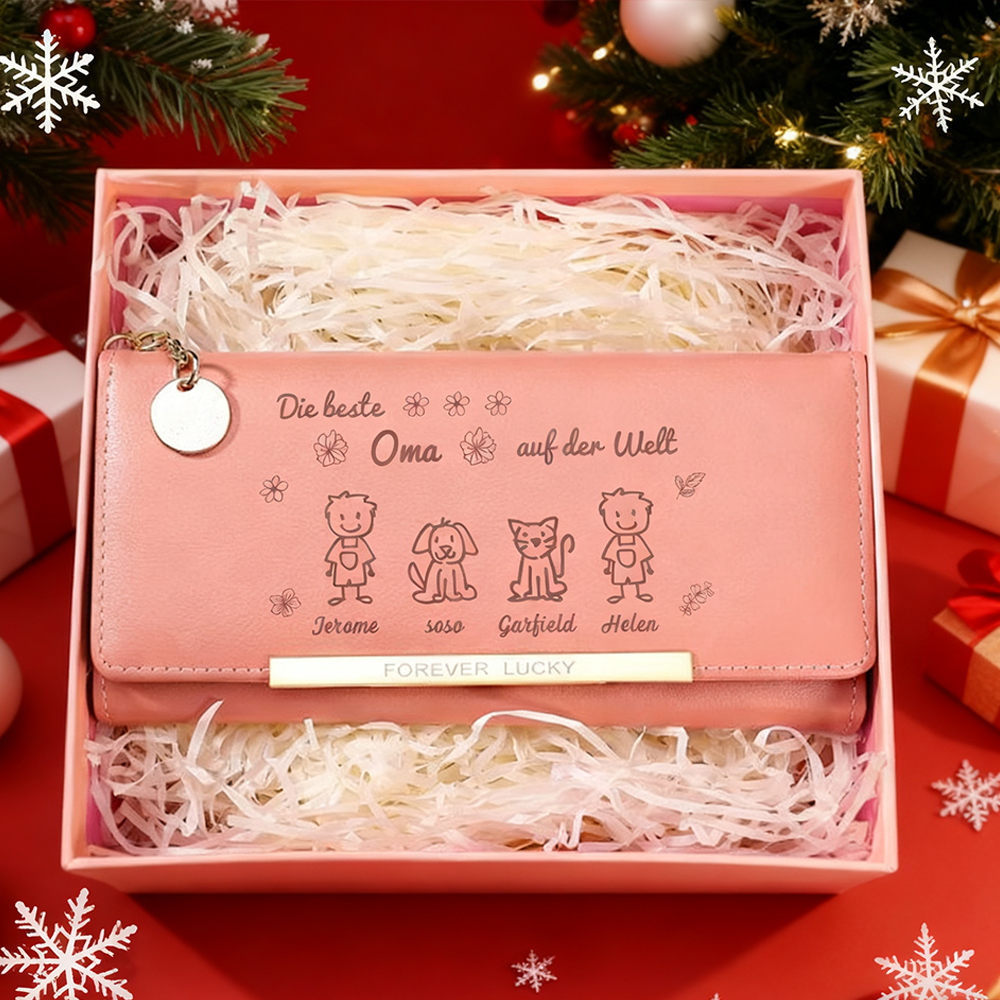 Personalisiertes Foto & 1-6 Namen & Muster PU Leder Lange Portemonnaie Geldbörse-Die beste Oma auf der Welt