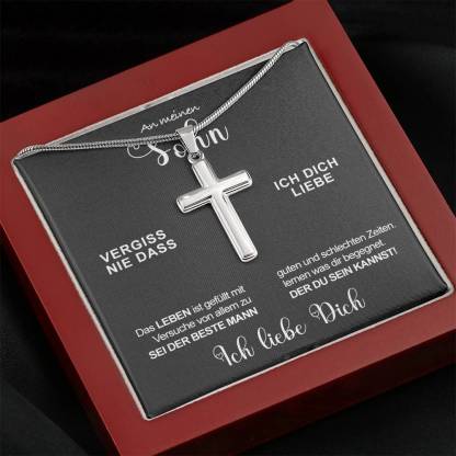 925 Sterling Silber Kommunion Kreuz Halskette - An meinen Sohn - Mutig