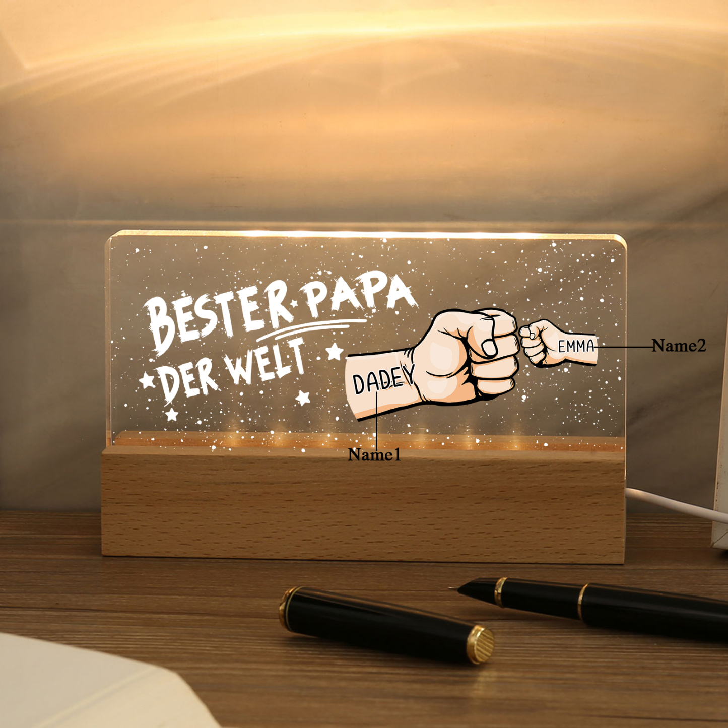 Personalisierte 2 Namen PAPA Faust Nachtlicht Geschenk für Vater-Bester Papa der Welt