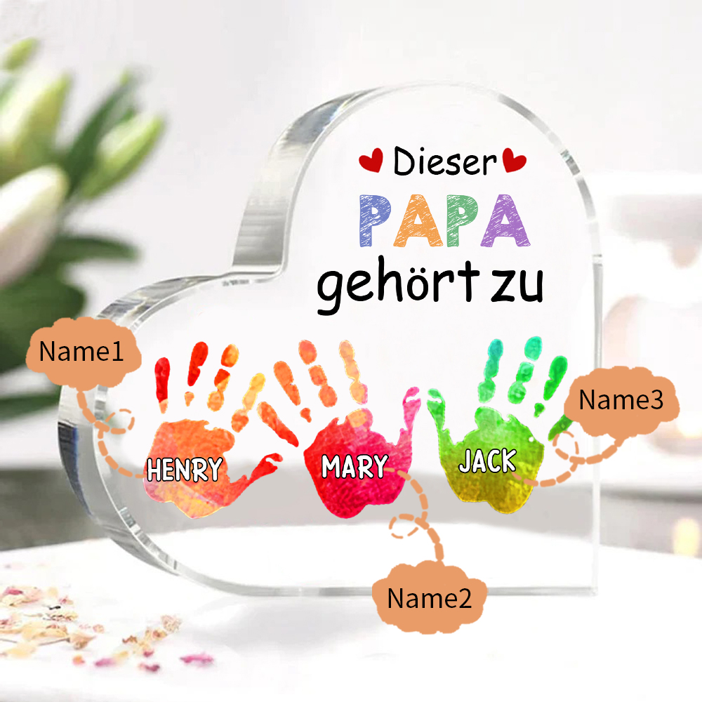 Personalisierte 3 Namen Acryl-Deko Dieser Papa gehört zu Schreibtischdekoration für Vater