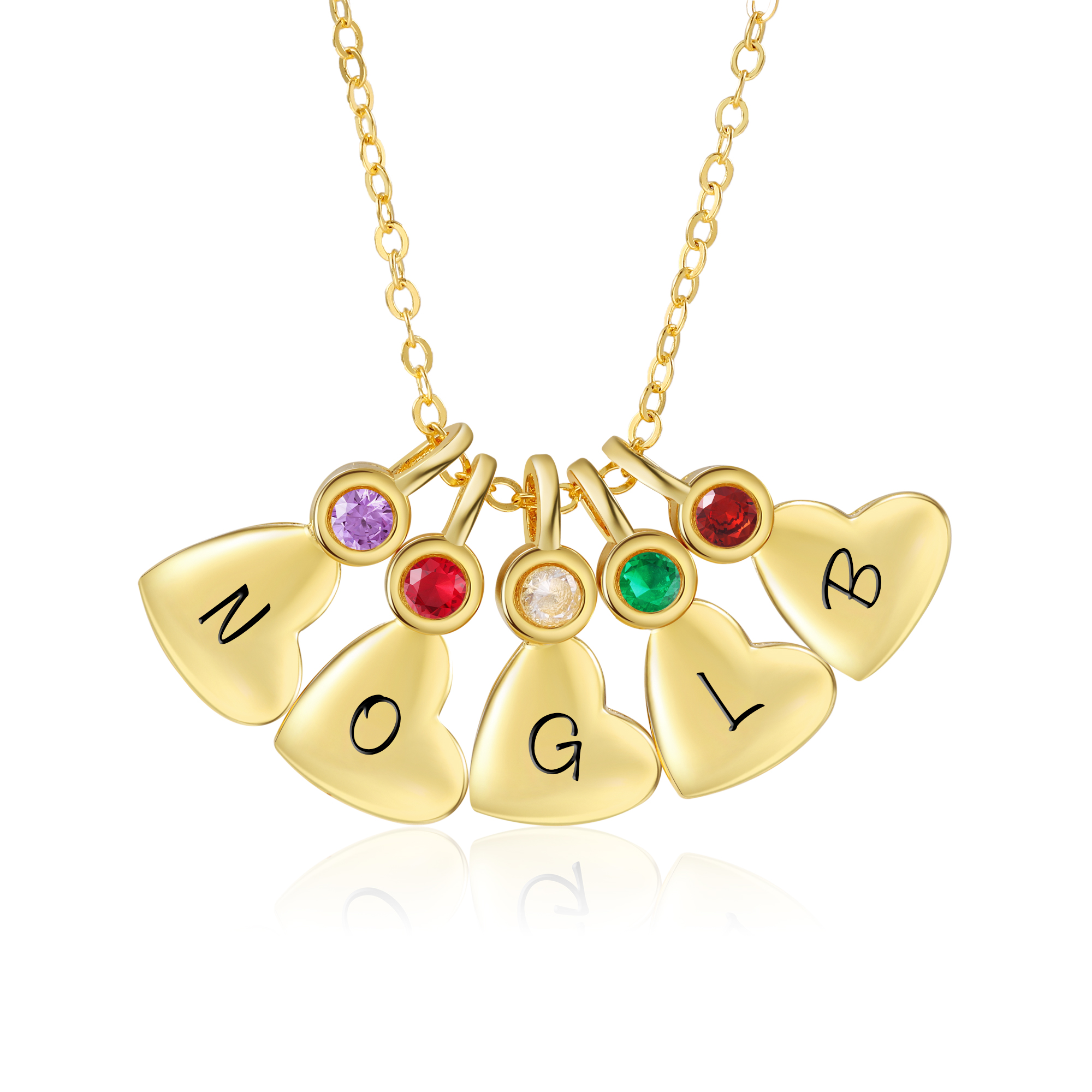 Personalisierte 5 Geburtssteine & Buchstaben Herz Golden Halskette