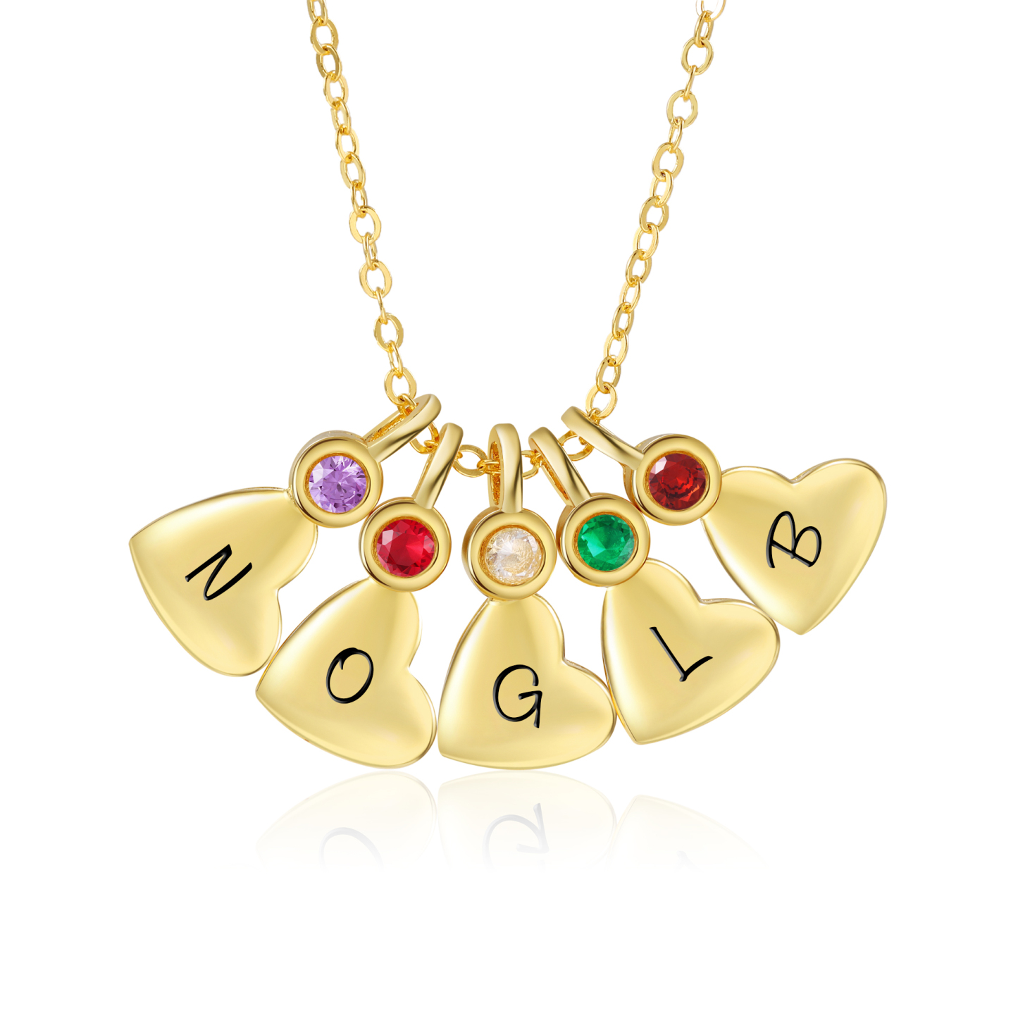 Personalisierte 5 Geburtssteine & Buchstaben Herz Golden Halskette