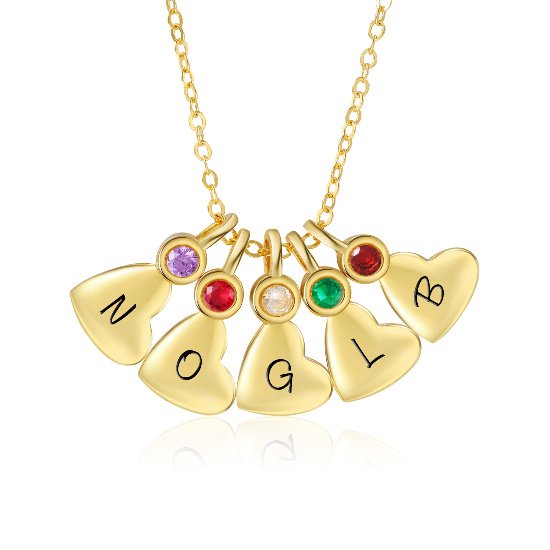 Personalisierte 5 Geburtssteine & Buchstaben Herz Golden Halskette