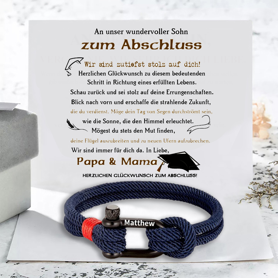 Herren Personalisierter 1 Name Edelstahl Hufeisenschnalle Handseil Armband--An unser wundervoller Sohn zum Abschluss-Geschenk mit Nachrichtenkarte