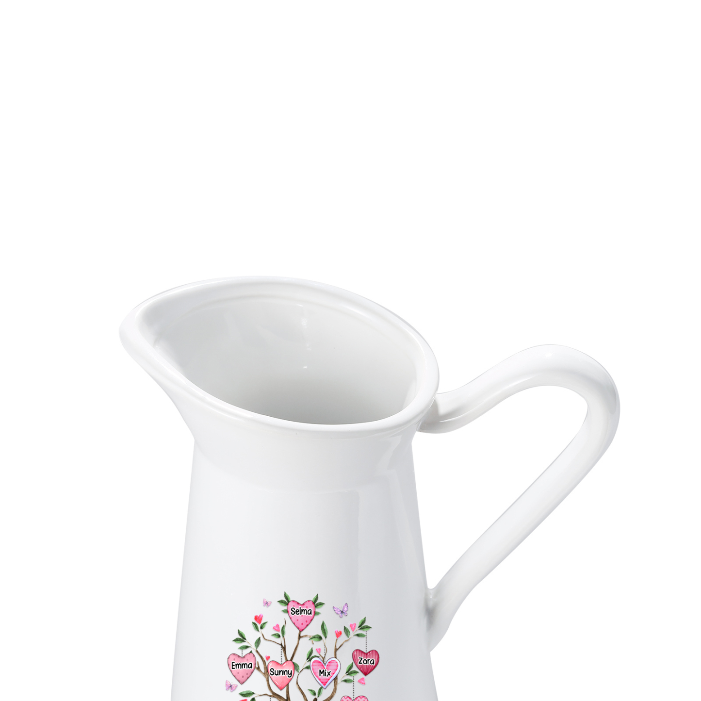 Personalisierte 8 Namen & Datum & Text Herz Familienbaum Gießvase mit Henkel Familie Vase