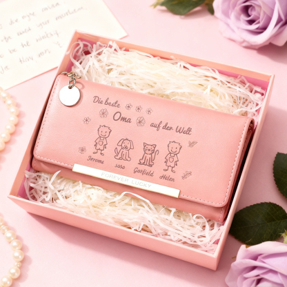 Personalisiertes Foto & 1-6 Namen & Muster PU Leder Lange Portemonnaie Geldbörse-Die beste Oma auf der Welt