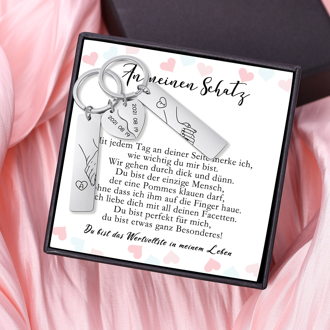 Kettenmachen Personalisierbar Datum & 2 Buchstaben Paar Schlüsselanhänger-An meinen Schatz Du bist das Wertvollste in meinem Leben-Geschenk mit Nachrichtenkarte 13.99