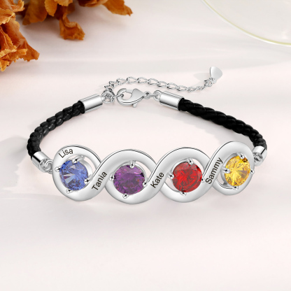 Personalisierte 4 Namen & 4 Geburtssteine Infinity Handseil Armband