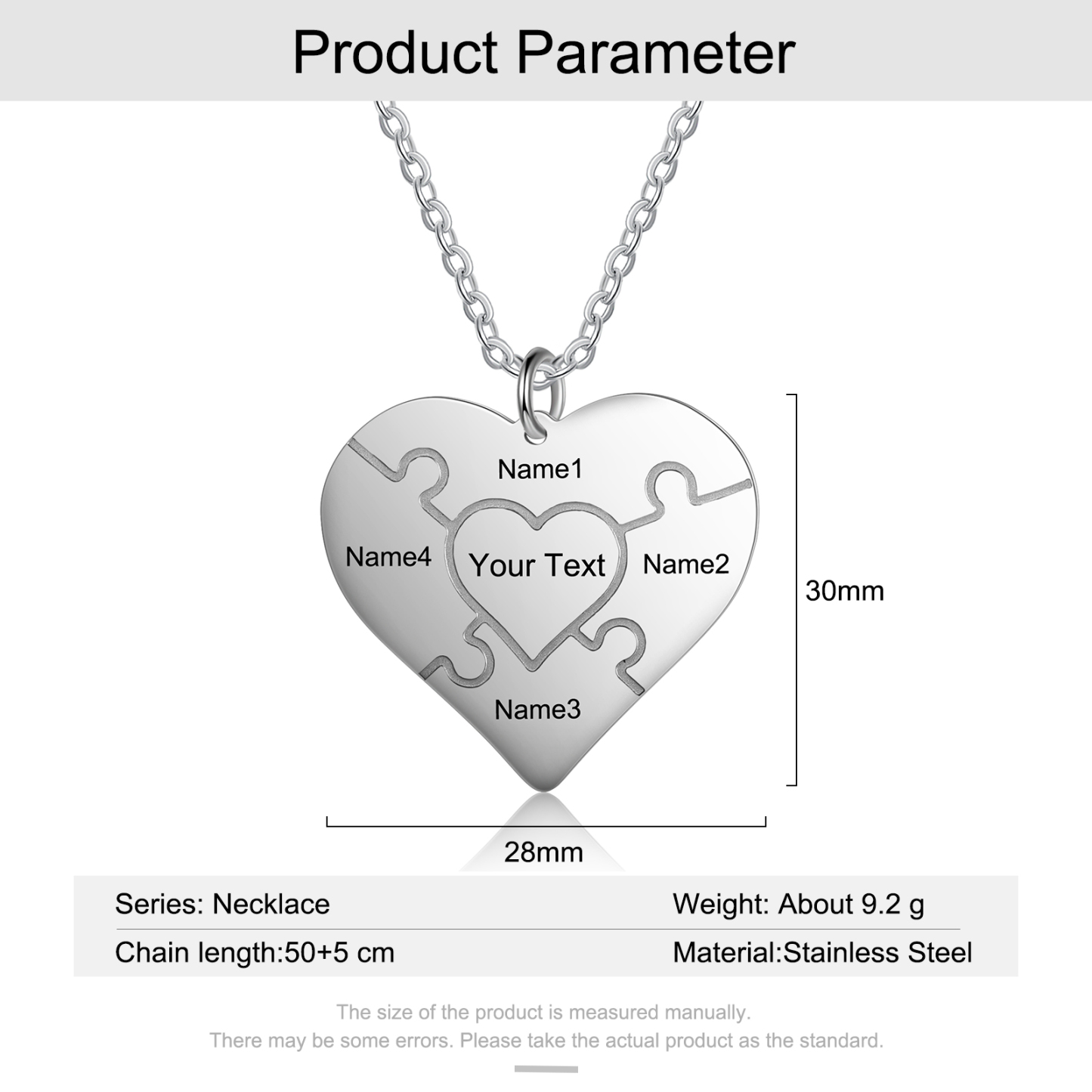 Personalisierte Herz-Puzzle-Halskette mit 4 Namensgravur