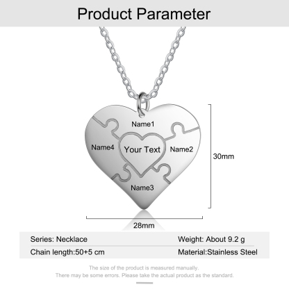 Personalisierte Herz-Puzzle-Halskette mit 4 Namensgravur
