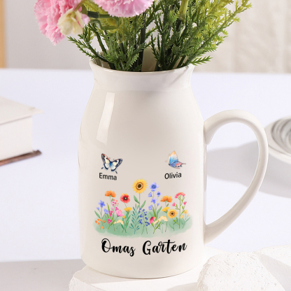 Personalisierte 2 Namen & Text Blumen & Schmetterling Familie Vase