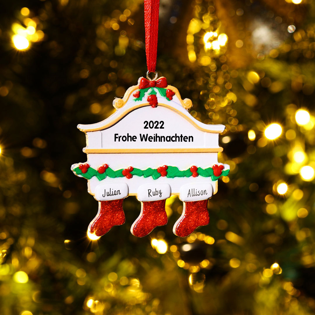Holz Weihnachtsornament-Personalisiertes 3 Namen Text Rot Strümpfe Ornament Weihnachten Anhänger
