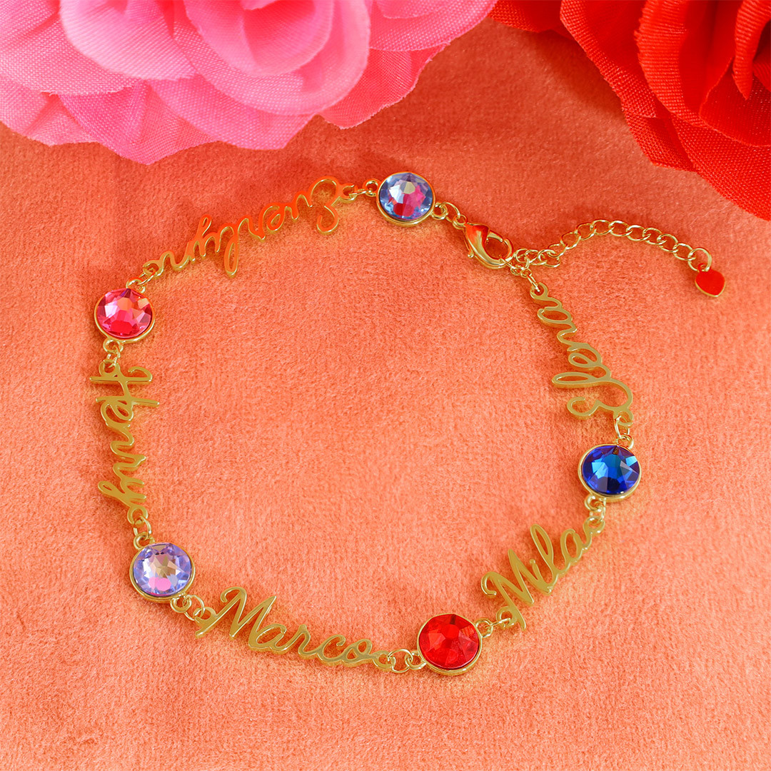 Personalisierte 5 Namen Armband mit 5 Geburtssteinen
