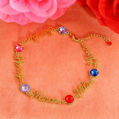 Personalisierte 5 Namen Armband mit 5 Geburtssteinen