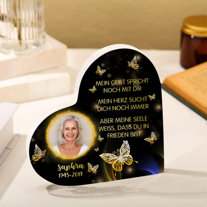 Personalisiertes Foto & Name & Jahr Acryl-Deko-Meine Seele weiß,dass du in Frieden bist-Trauer Schreibtischdekoration