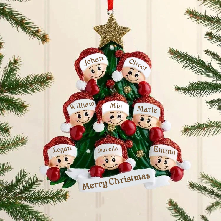 Holz Personalisiertes 8 Namen Text Weihnachtsornament Baum Anhänger mit 8 Familienmitgliedern