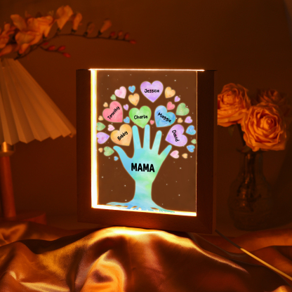 Personalisierte 6 Namen & Text Familie Hand Acryl Rahmen Nachtlicht Geschenk für Großmutter/Mutter zum Muttertag