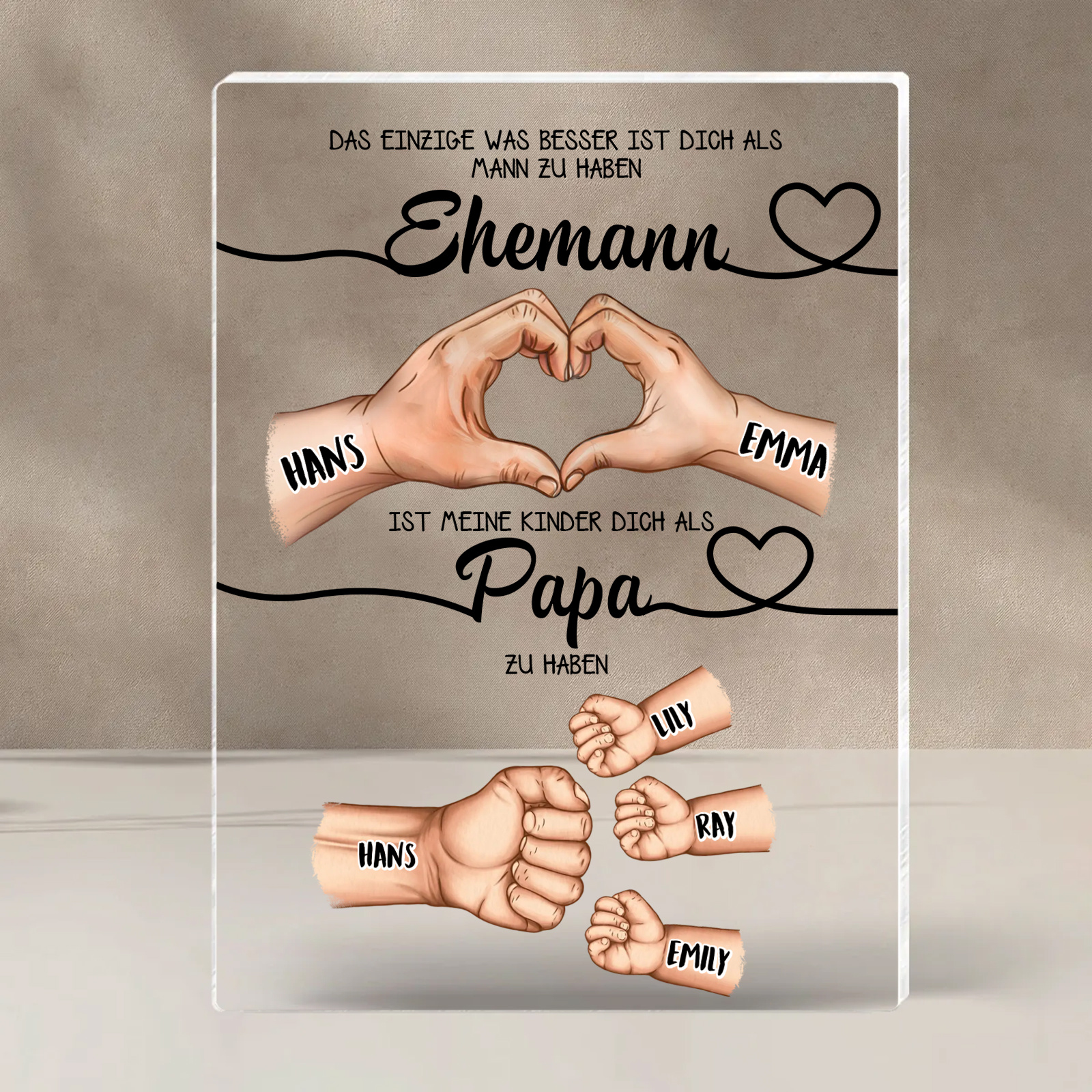 Personalisierte Familien-Acryltafel - Herz & Faust Papa
