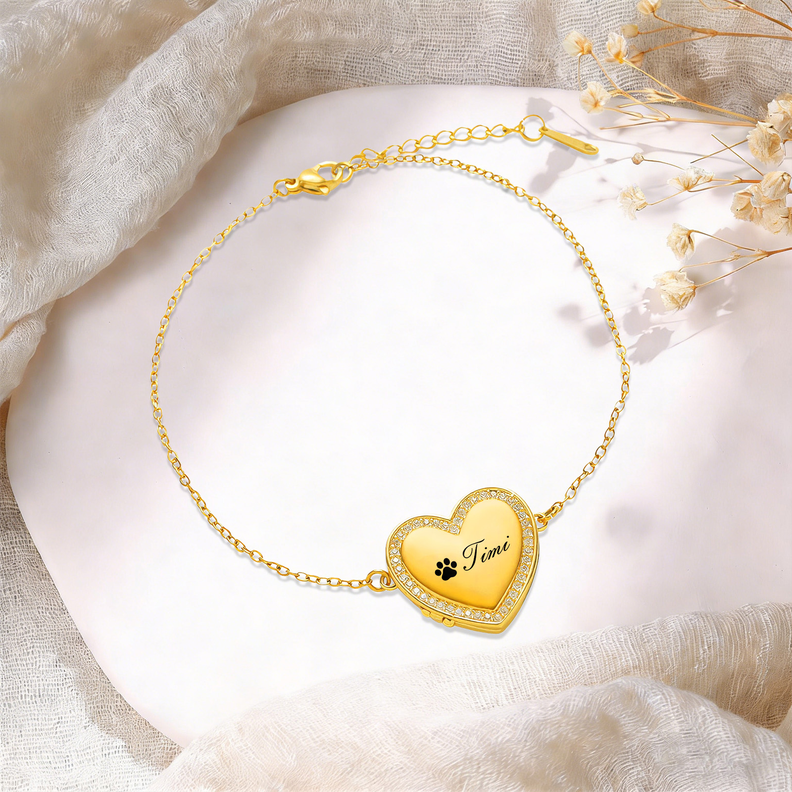 Personalisiertes Herz-Medaillon Armband mit Foto für Damen