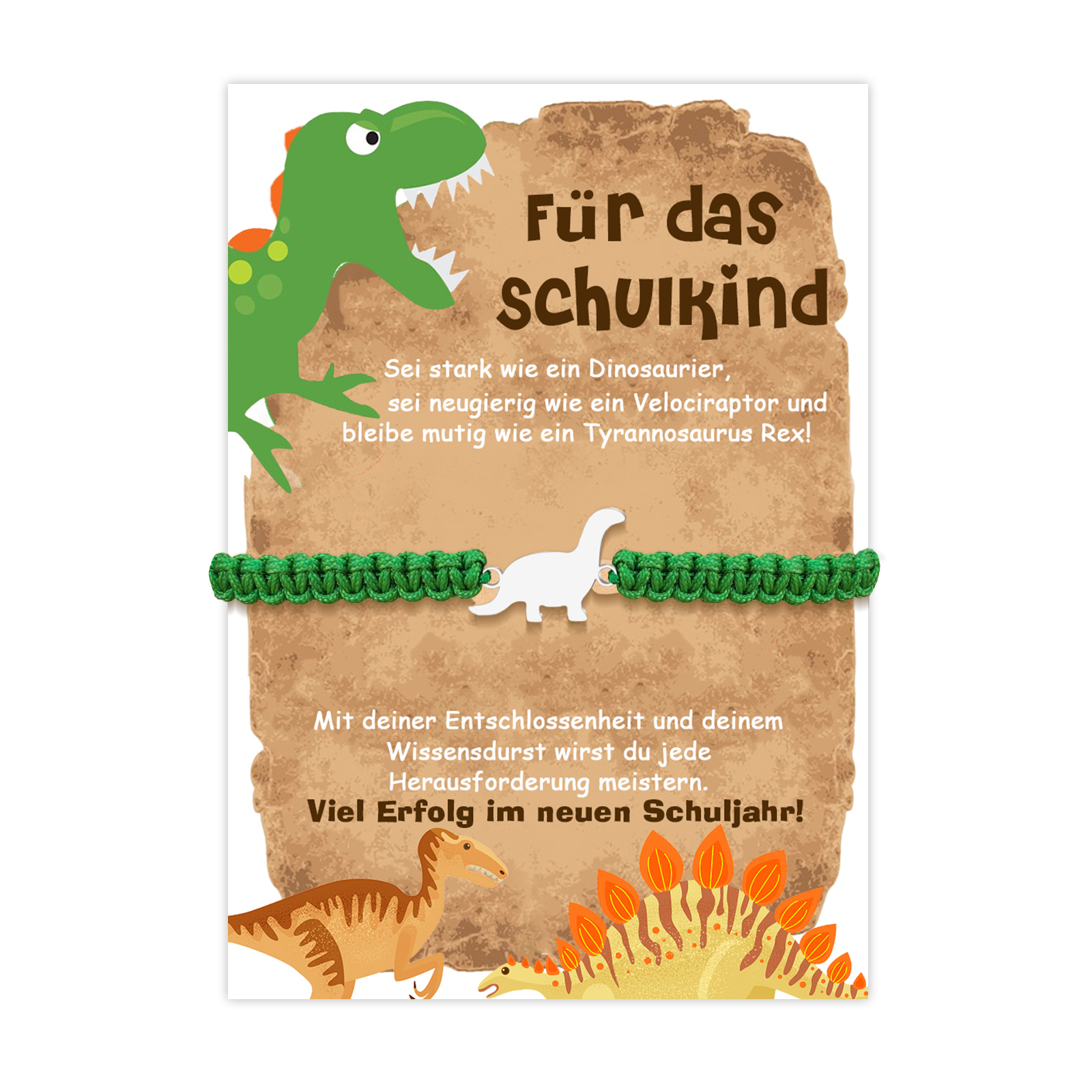 Dinos Armband- Für das Schulkind Sein stark wie Dinosaurier-Schulanfang Geschenk mit Nachrichtenkarte