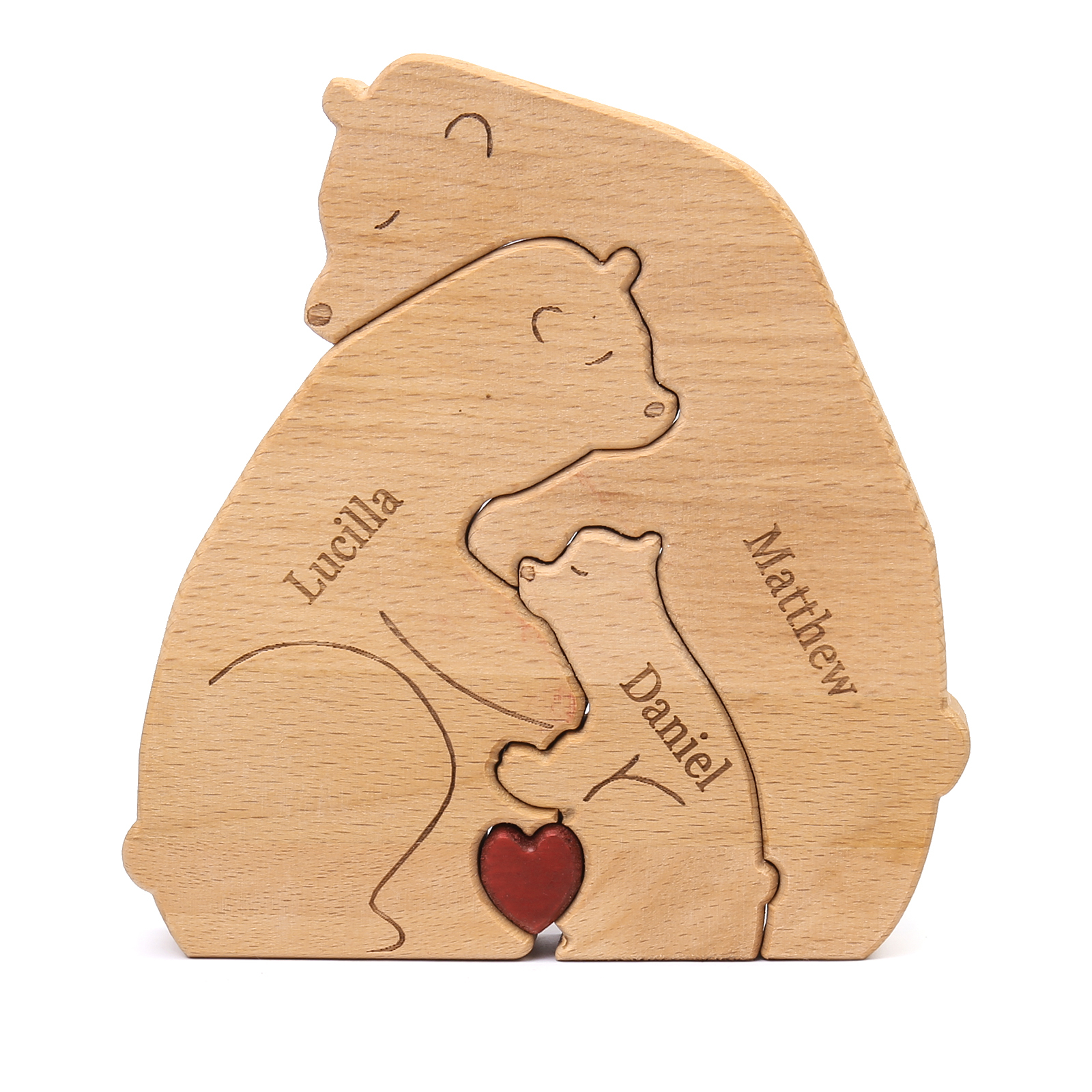 Holzskulptur-Personalisierte 3 Namen Bär Umarmung Familie Holz Deko