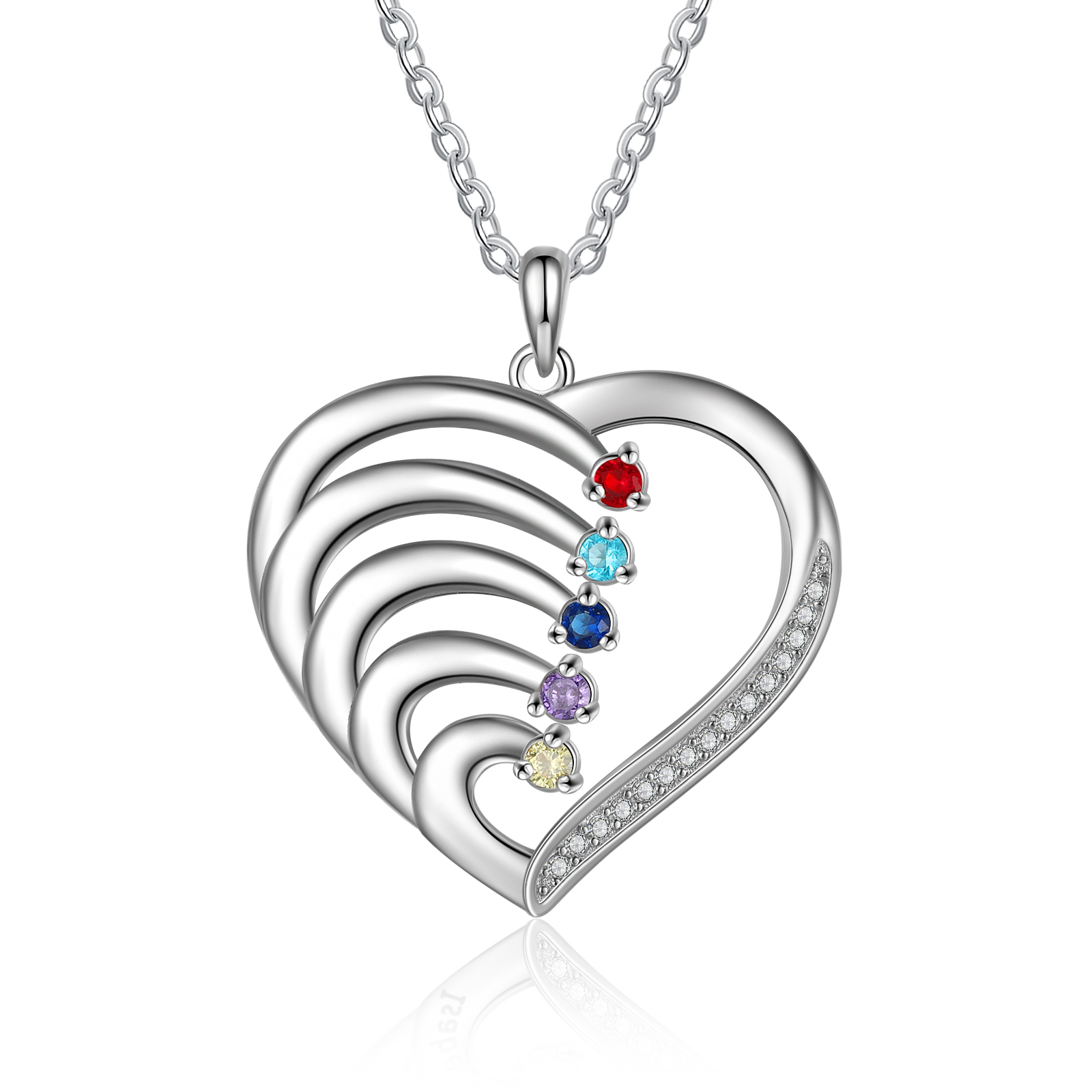 Personalisierbarer 2-6 Namen Herz Halskette mit 2-6 Geburtssteinen