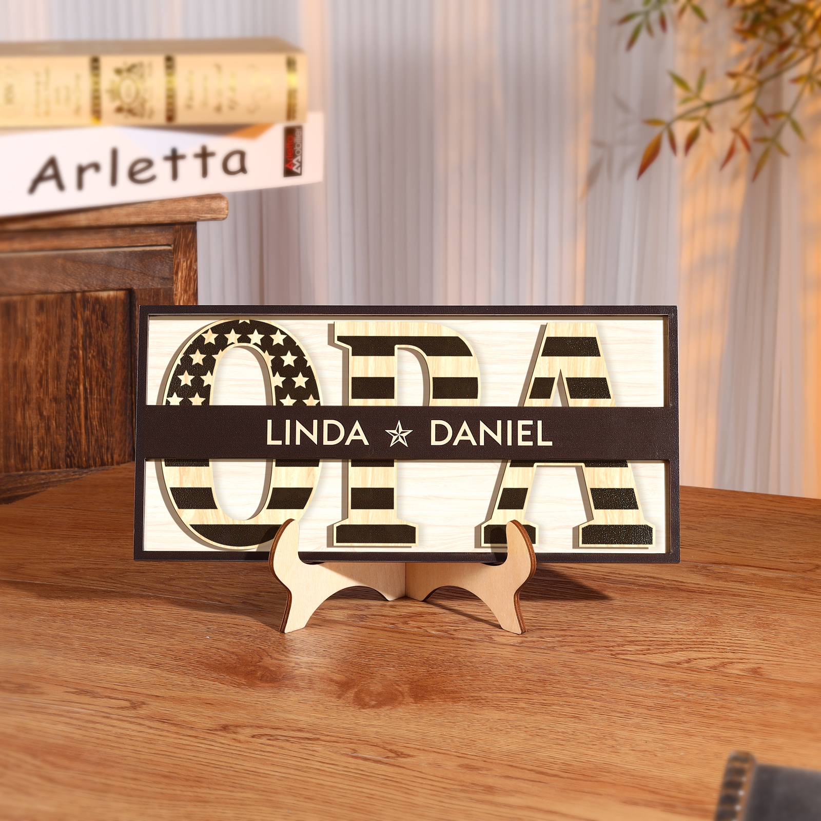 Opa Holz Deko-Personalisierbare 2 Namen Ornament Holzdekoration für Vater