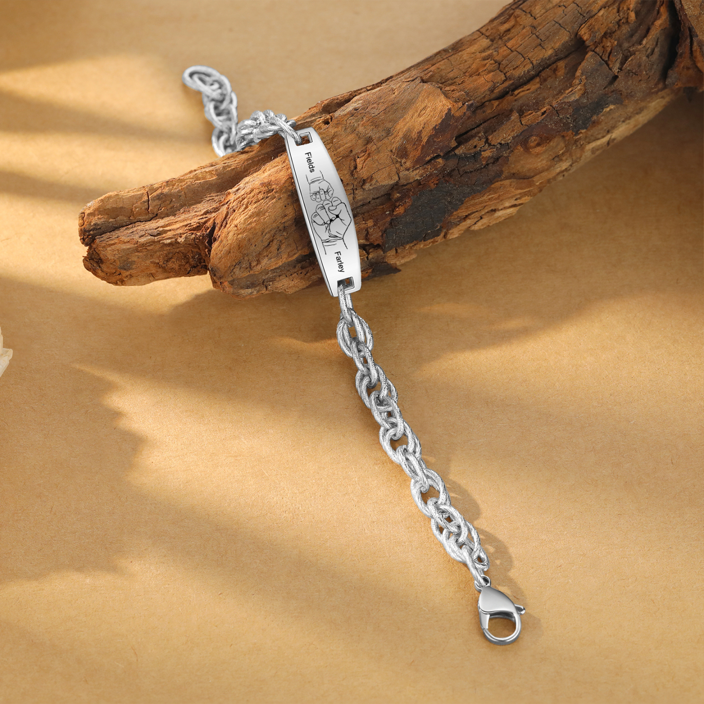 Herren Armband-Personalisiertes 2 Namen Faust Edelstahl Armband 