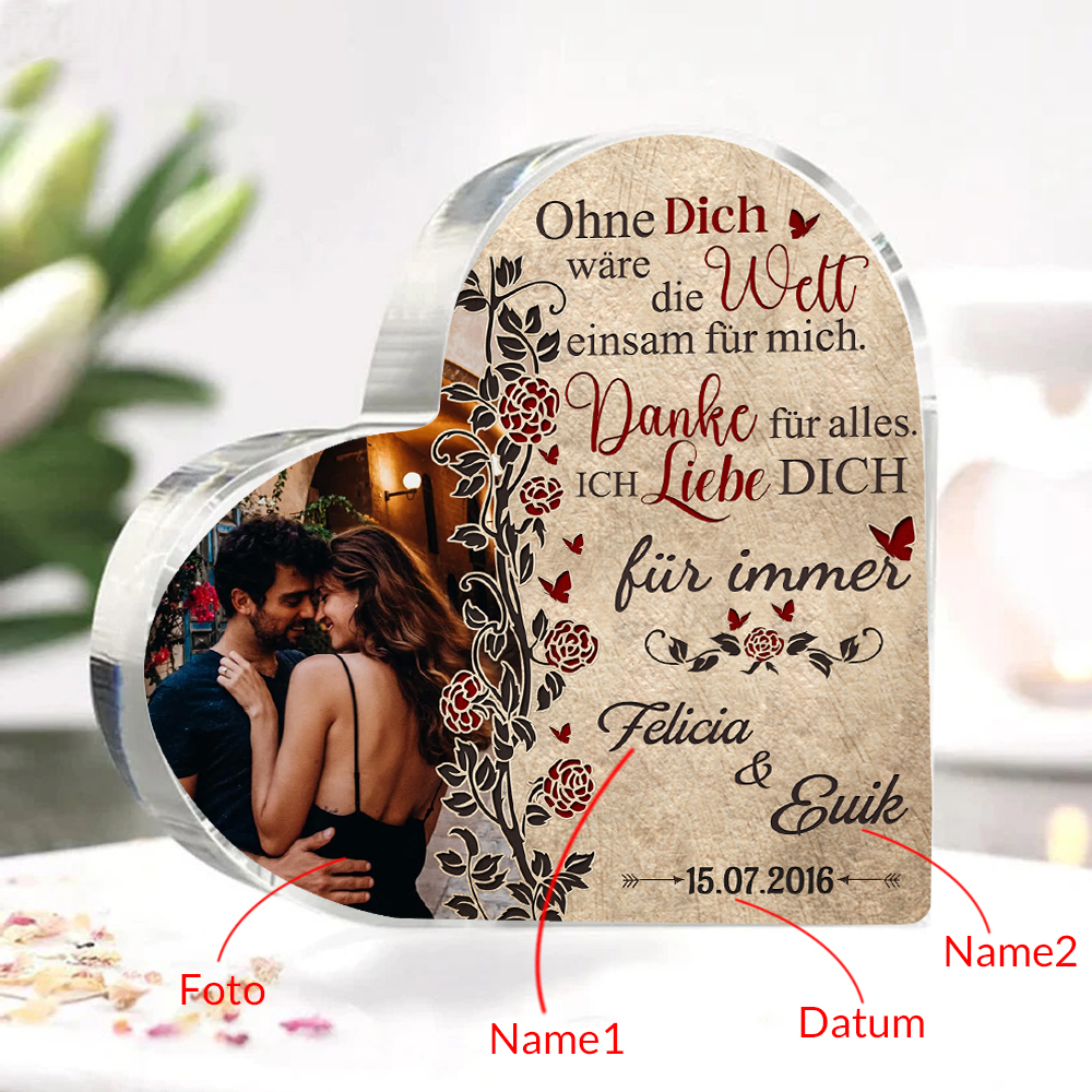Personalisierte 2 Namen & Datum & Foto Acryl-Deko-Ohne dich wäre die Welt einsam für mich-Schreibtischdekoration für Paar