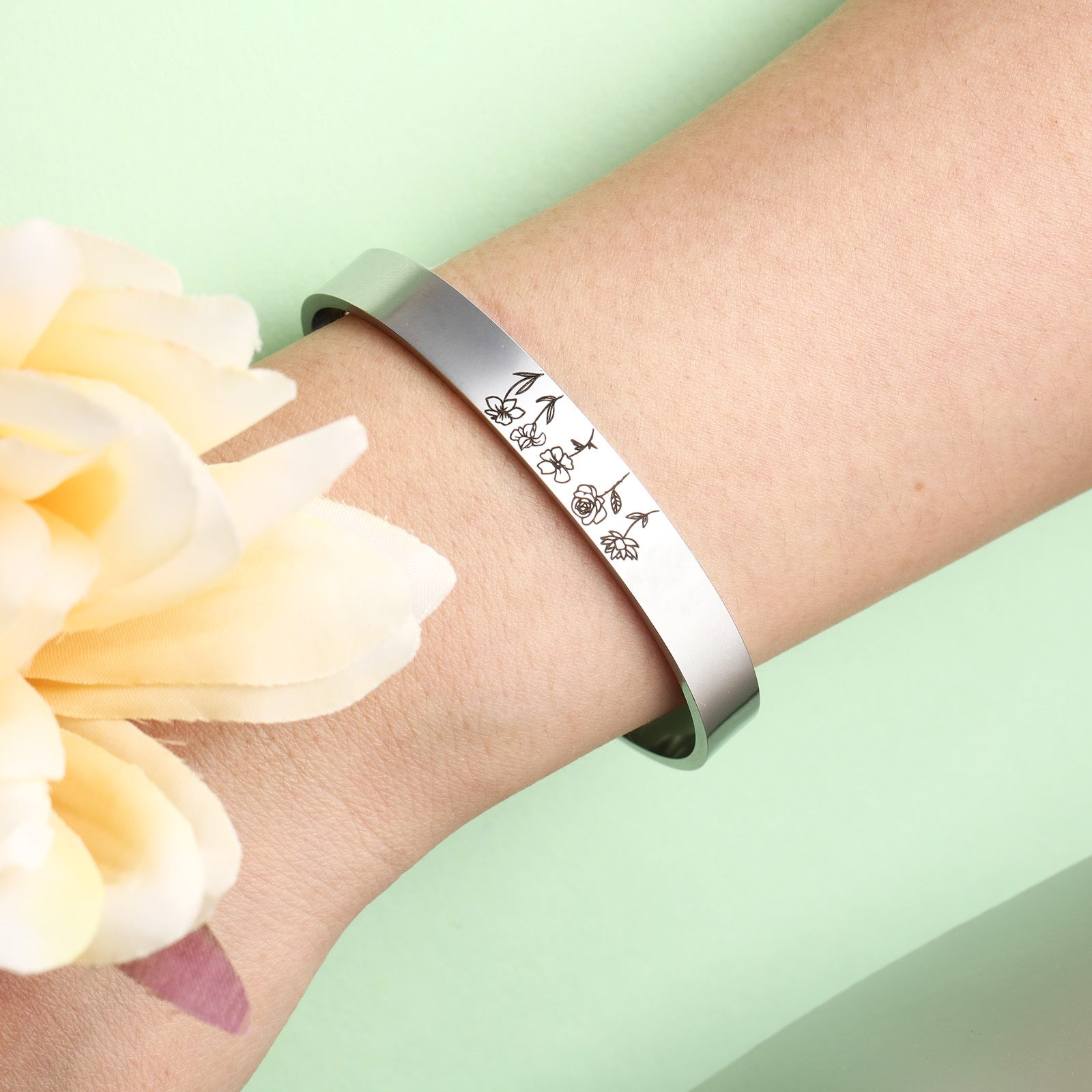Wildblume Familie Armband 5 Blumen Personalisierte Garten Armband