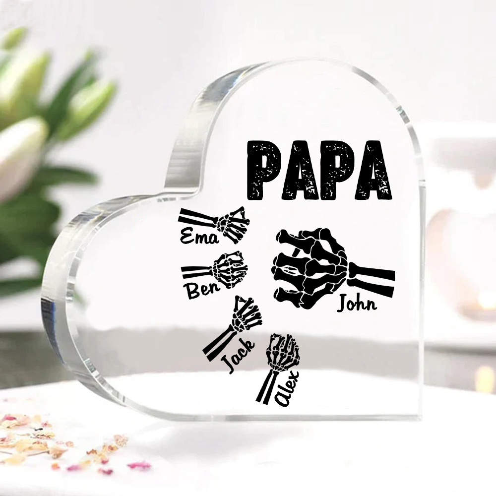 Personalisierte 5 Namen Acryl-Deko Papa Skelett Hand Schreibtischdekoration für Vater