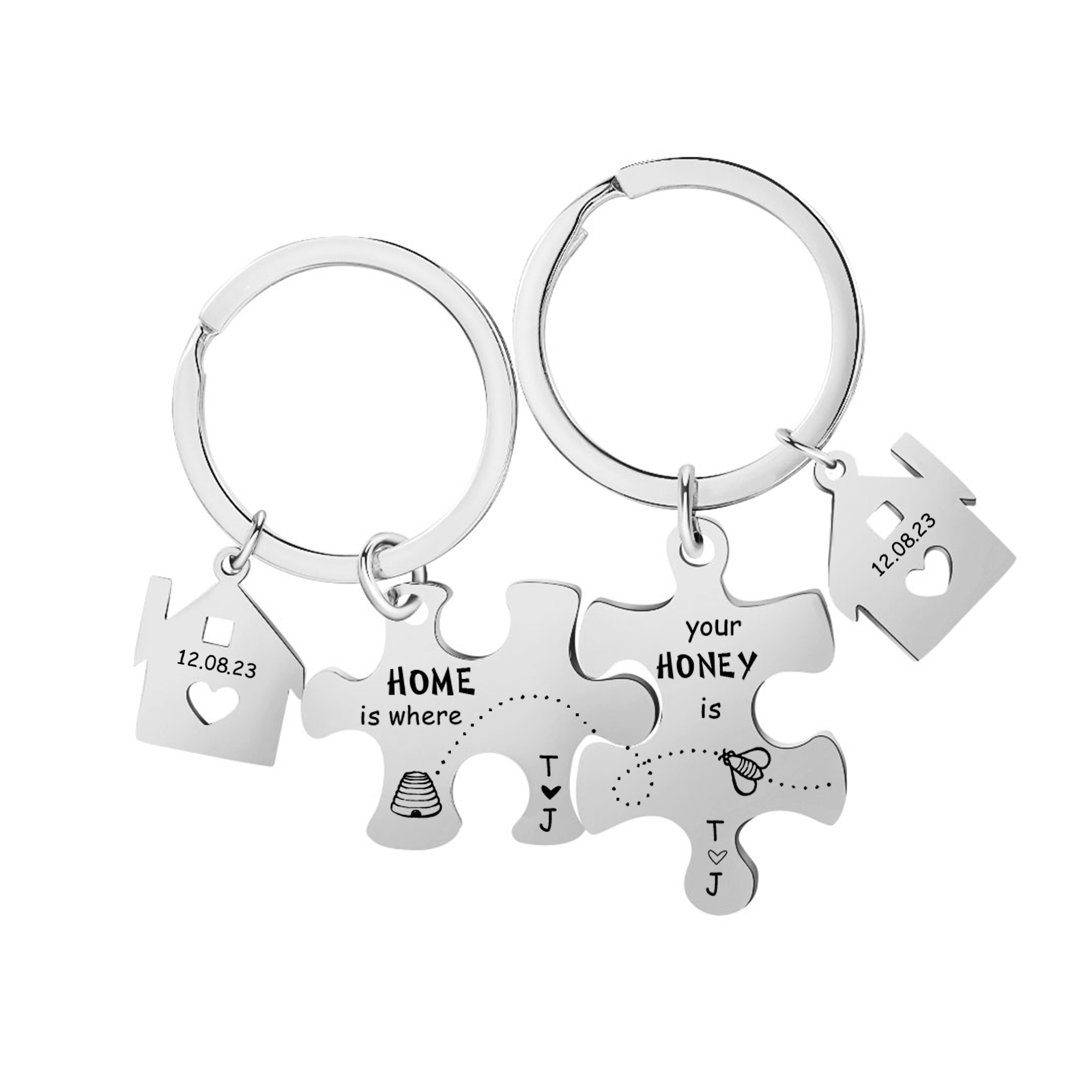 Personalisierte 2 Text &2 Buchstaben & Datum Puzzle Metall Schlüsselanhänger