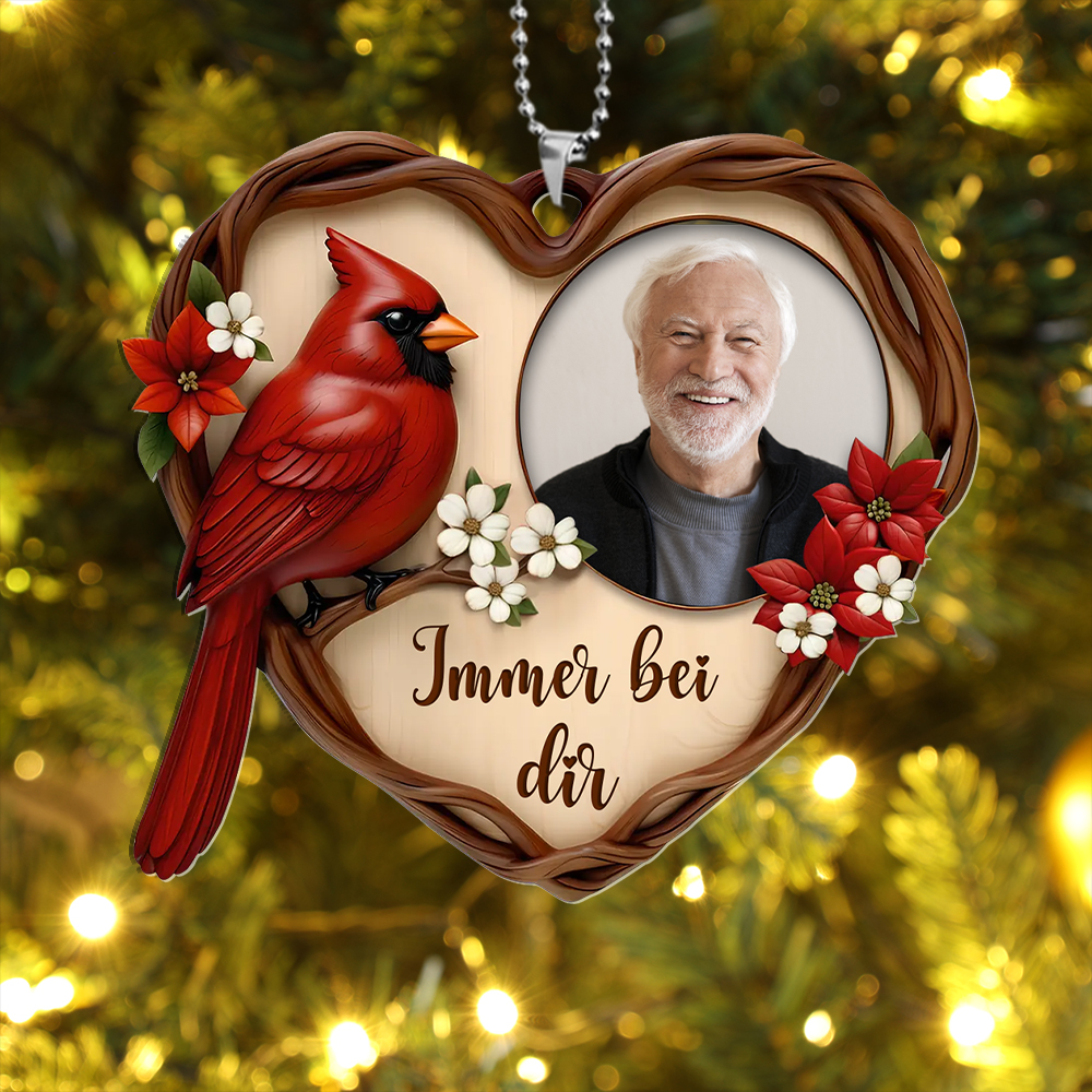 Personalisierter Herzanhänger mit „Immer bei dir“  – Gedenkgeschenk für Großvater mit rotem Kardinal