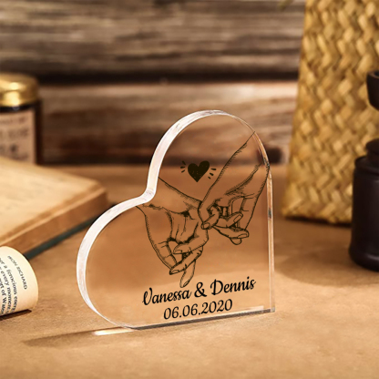 Personalisierte Text & Datum Acryl-Deko Pinky-Versprechen Schreibtischdekoration für Paar