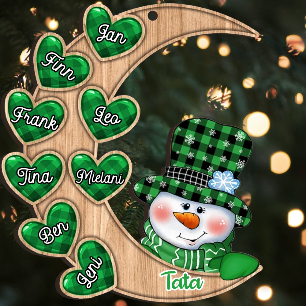 Holz Weihnachtsornament-Personalisierte 2-13 Namen Schneemann Halbmond Ornament