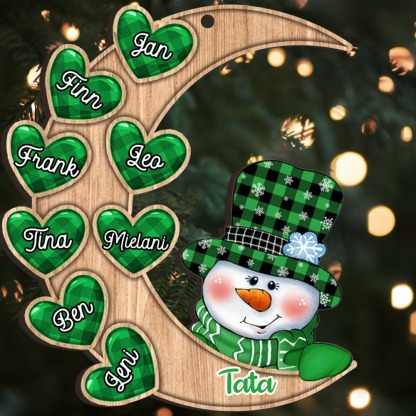 Holz Weihnachtsornament-Personalisierte 2-13 Namen Schneemann Halbmond Ornament